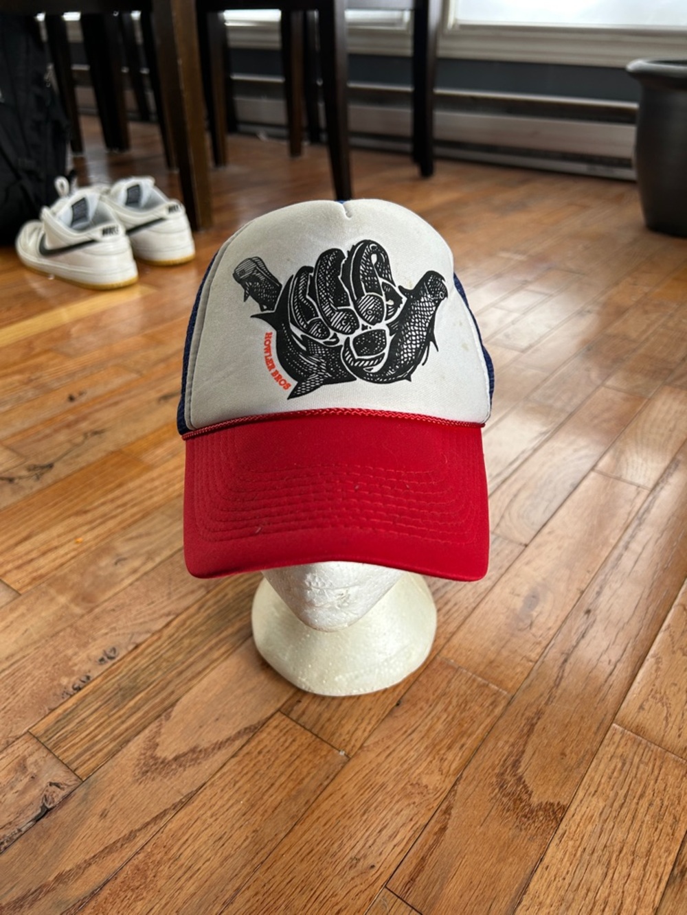 Graphic Trucker Hat in Red, White & Navy
